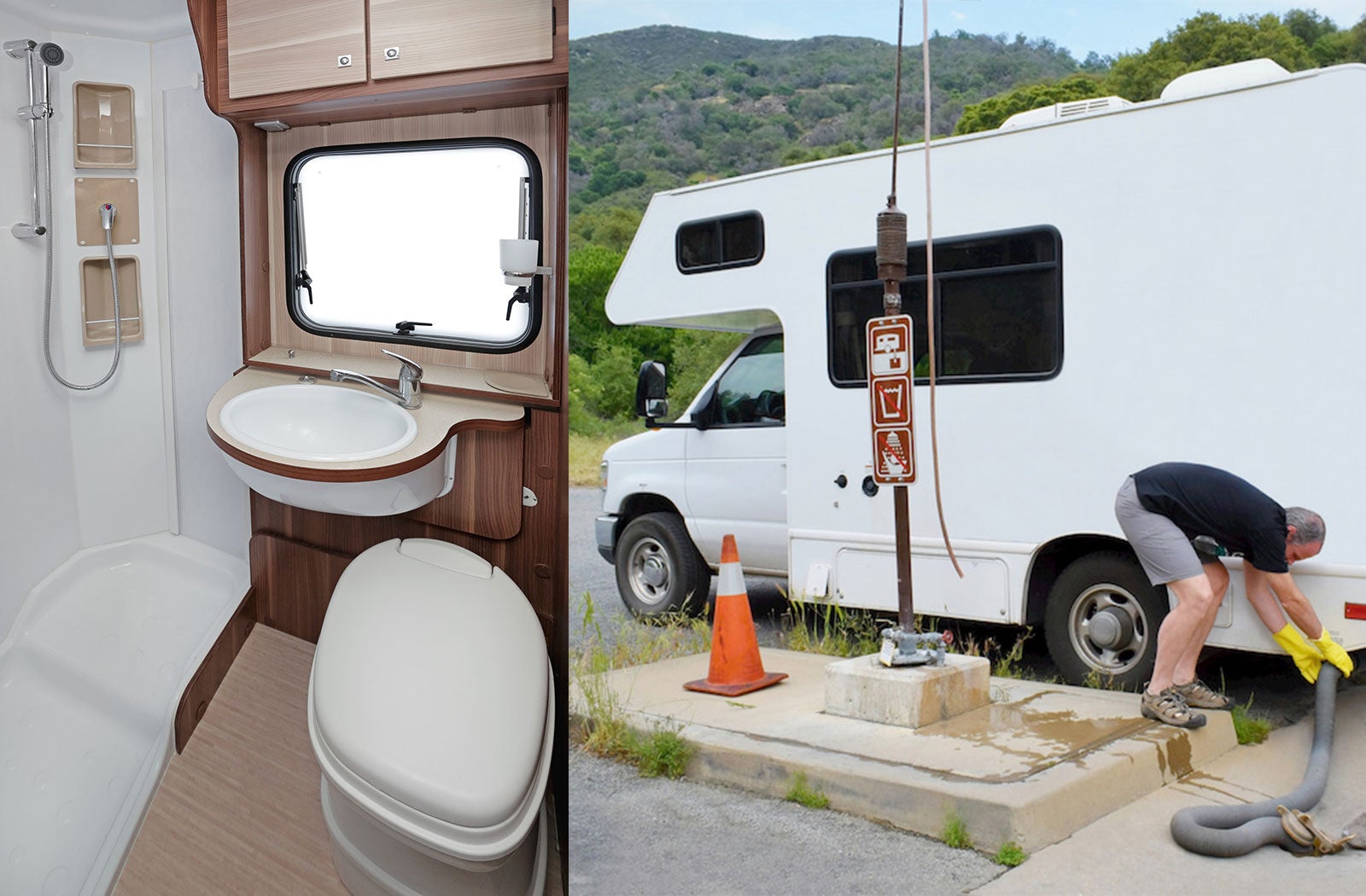 Portable RV/camper toilet and holding tank setup in Watsonville, California