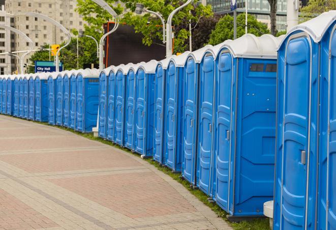 Seasonal porta potty units set up at a Watsonville, California venue