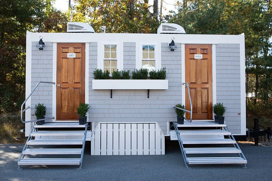 Wedding restroom units discretely staged at a venue in Watsonville, California